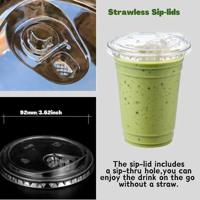 Alt view image 5 of 6 - 25 Sets- 16 oz Clear Plastic Cups with Strawless-Sip-Lids, Disposable Cup Plastic Iced Coffee Cups for Cold Drinks, Smoothies and Juices