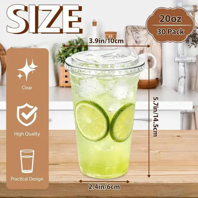 Alt view image 2 of 7 - 30 Pack Clear Plastic Cups, 20 OZ Disposable Iced Coffee Cups | Strawless-Sip-Lids, To Go Cup with Sip Through Lids, For Cold Drinks, Juice, Milkshake, Wedding, Party, Holiday
