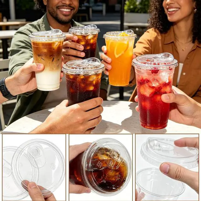 Alt view image 3 of 7 - 30 Pack Clear Plastic Cups, 20 OZ Disposable Iced Coffee Cups | Strawless-Sip-Lids, To Go Cup with Sip Through Lids, For Cold Drinks, Juice, Milkshake, Wedding, Party, Holiday