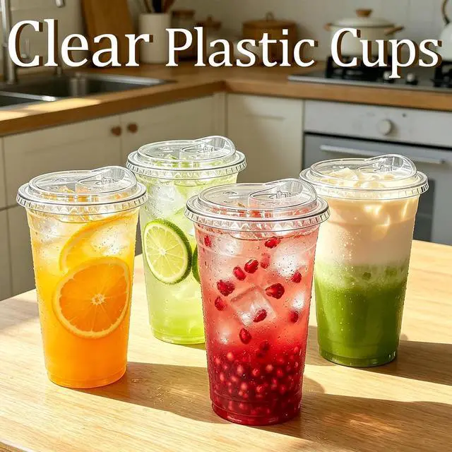 Alt view image 5 of 7 - 30 Pack Clear Plastic Cups, 20 OZ Disposable Iced Coffee Cups | Strawless-Sip-Lids, To Go Cup with Sip Through Lids, For Cold Drinks, Juice, Milkshake, Wedding, Party, Holiday