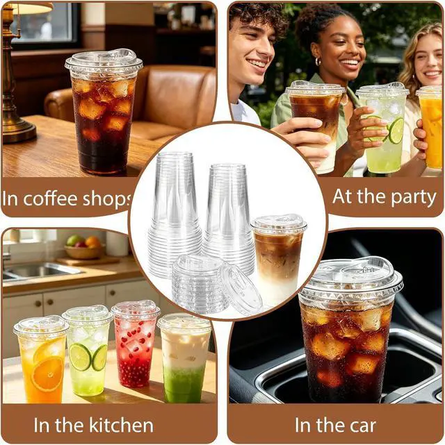Alt view image 7 of 7 - 30 Pack Clear Plastic Cups, 20 OZ Disposable Iced Coffee Cups | Strawless-Sip-Lids, To Go Cup with Sip Through Lids, For Cold Drinks, Juice, Milkshake, Wedding, Party, Holiday