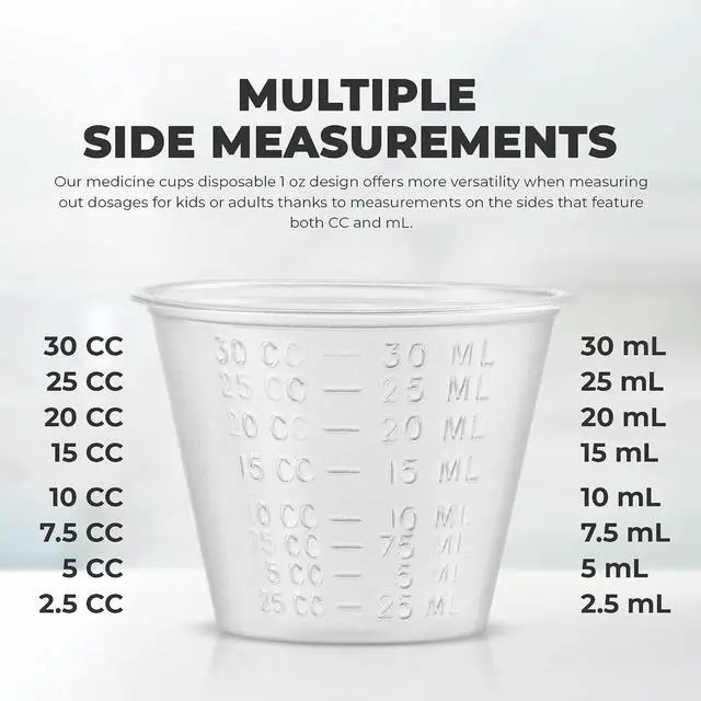 Alt view image 6 of 7 - Epic Medical Supply Graduated 1 oz. Plastic Medicine Cups, Detailed Liquid Measurements for Medications, Clear Containers, Disposable or Reusable, Supports Adults and Children (1 oz, 100, Count)