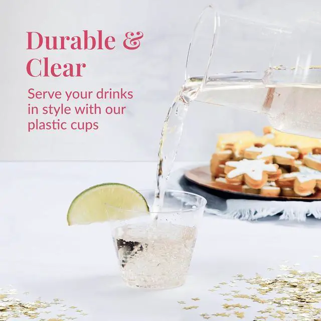 Alt view image 2 of 6 - Prestee Disposable Shot Glasses 1 oz - 100 Pack Clear Plastic Shot Glasses for Party, Mini Jello Shot Cups, Small Plastic Cups for Tastings, Condiments, Snacks, and Cocktail Sampling