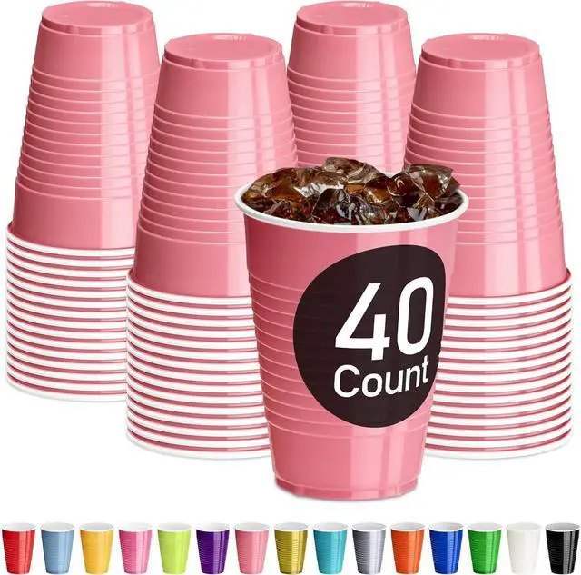 Main image of DecorRack Light Pink Plastic Cups, 12 oz Disposable Cups, Reusable Party Supplies (40 Count)