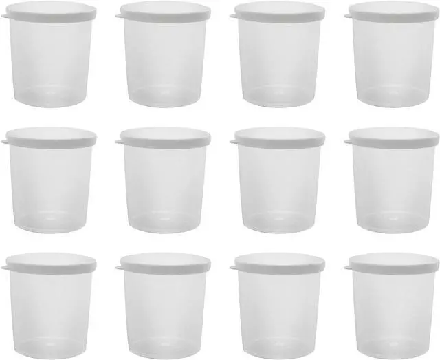 Main image of 12PCS 30ml Plastic Transparent Measuring Cups with Lid Liquid Container Medicine Measuring Measure Cups Clear Mixing Cup