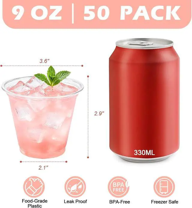 Alt view image 2 of 6 - Lamosi 9 oz Plastic Cups 50 Pack, Disposable Clear Cups No Lids | Small Cups for Dessert, Ice Cream, Snack, Fruit, Cake, Pudding and Drink, BPA Free, Freezer Safe