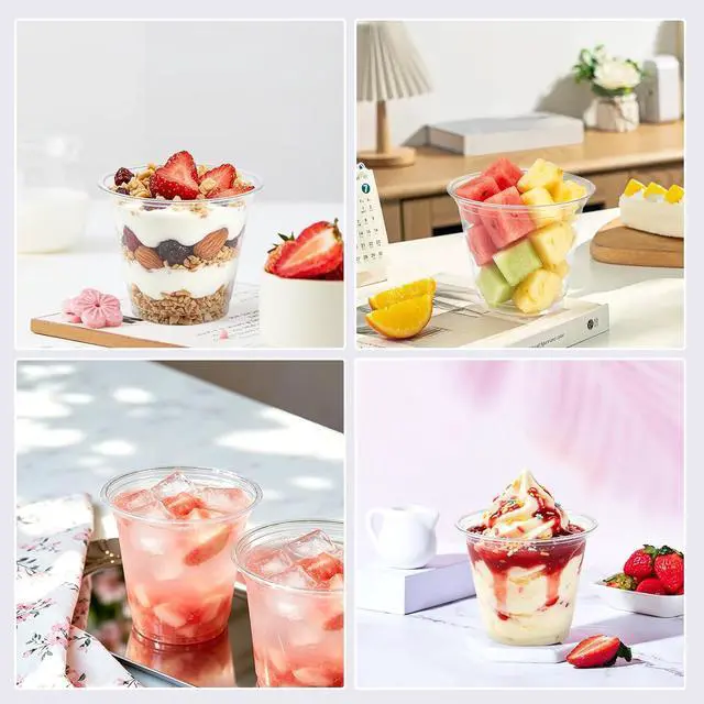 Alt view image 5 of 6 - Lamosi 9 oz Plastic Cups 50 Pack, Disposable Clear Cups No Lids | Small Cups for Dessert, Ice Cream, Snack, Fruit, Cake, Pudding and Drink, BPA Free, Freezer Safe