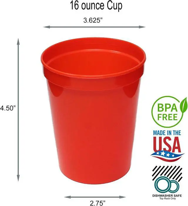 Alt view image 3 of 7 - Rolling Sands 16 oz. Reusable Plastic Stadium Cups, 8 Pack, Made in USA, BPA-Free Dishwasher Safe Tumblers, Rainbow