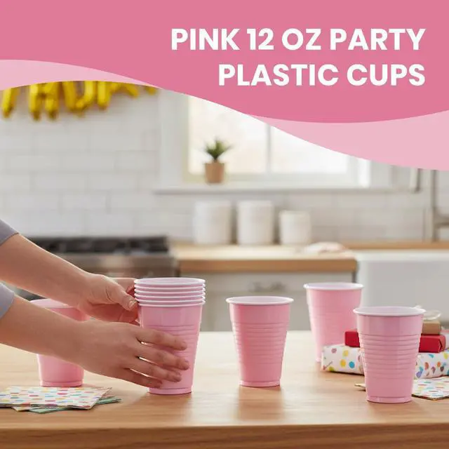 Alt view image 2 of 6 - Pink Solid Color Plastic Party Cup (12 Oz.) 20 Count - Premium Quality and Durable, Perfect for Any Celebration