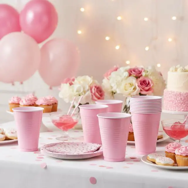 Alt view image 4 of 6 - Pink Solid Color Plastic Party Cup (12 Oz.) 20 Count - Premium Quality and Durable, Perfect for Any Celebration
