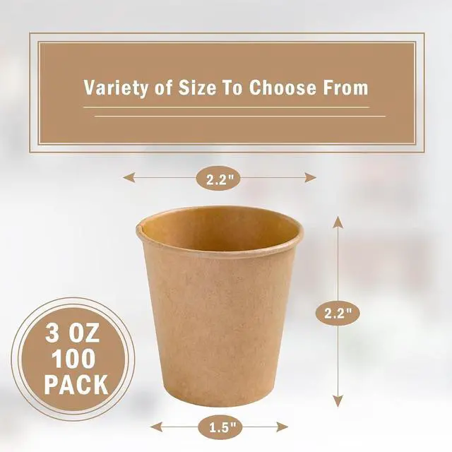 Alt view image 2 of 5 - Lamosi 100 Count 3 oz Kraft Paper Cups, Disposable Small Coffee Cups | Sample Cups for Bathroom, Mouthwash, Party, Picnic