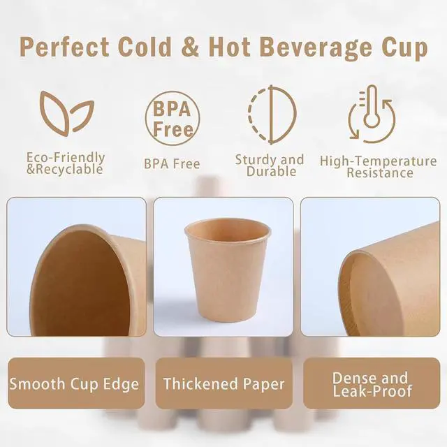 Alt view image 3 of 5 - Lamosi 100 Count 3 oz Kraft Paper Cups, Disposable Small Coffee Cups | Sample Cups for Bathroom, Mouthwash, Party, Picnic