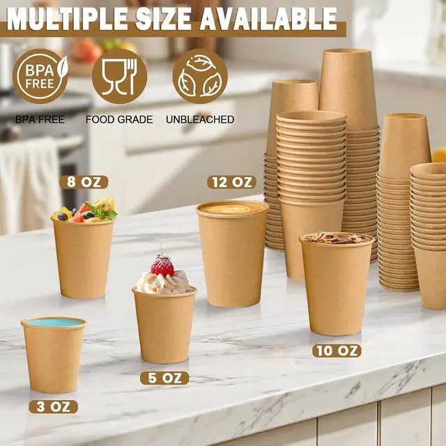 Alt view image 4 of 5 - Lamosi 100 Count 3 oz Kraft Paper Cups, Disposable Small Coffee Cups | Sample Cups for Bathroom, Mouthwash, Party, Picnic