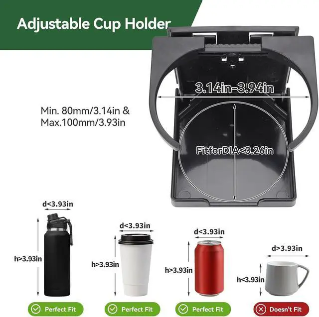 Alt view image 2 of 7 - 2pcs Adjustable Cup Holder, Boat Cup Holder Foldable, ABS, Black