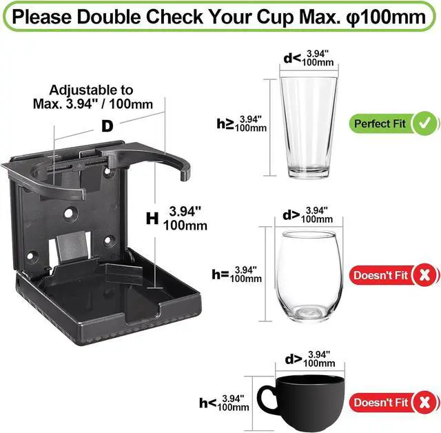 Alt view image 3 of 7 - Spurtar 2pcs Boat Cup Holder 2.36-3.94'' (60-100mm) Adjustable Foldable