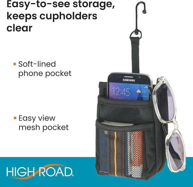 Alt view image 4 of 6 - High Road Air Vent Mount Car Cell Phone Holder with Soft Lined Back Pocket and Front Mesh Storage Pocket