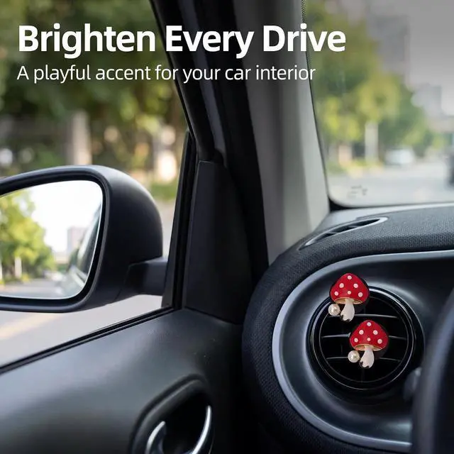 Alt view image 11 of 11 - 4Pcs Red Mushroom Car Accessories Mushroom Car Air Freshener Vent Clips,4 Sizes Cute Clips,Girly Women Accessories,Refillable Diffuser Air Fresheners Accessories
