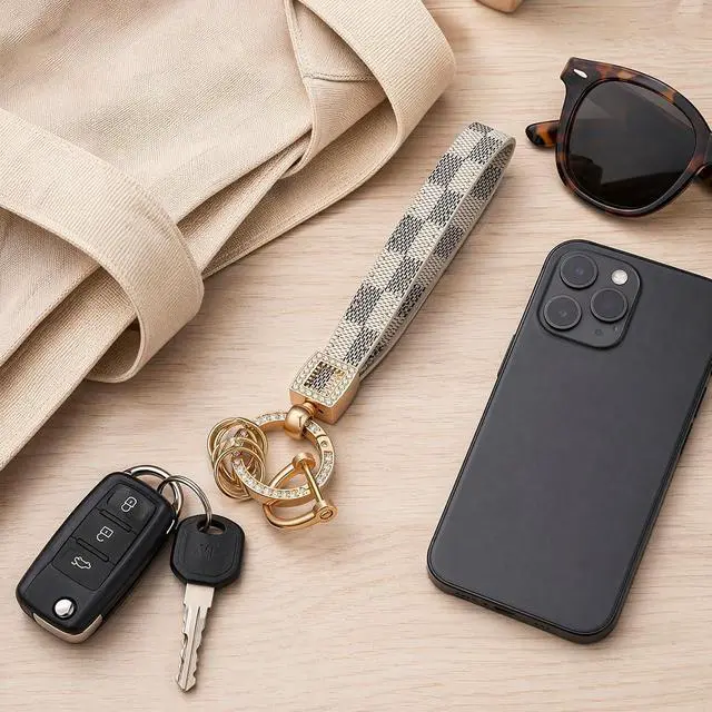 Alt view image 6 of 7 - Leather Wristlet Keychain for Women, Car Key Holder,Bag Purses Totes Charm