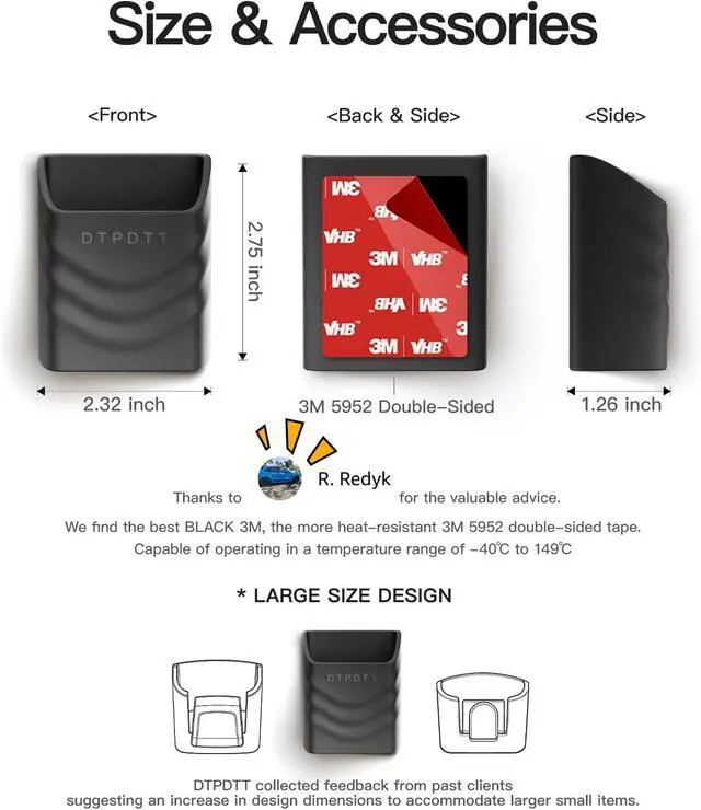 Alt view image 7 of 7 - Key Fob Holder for Car Dashboard, Chapstick Holder for Car,Garage Key Remote Mount Organizer, White Elephant Gifts for Adults,Comes with Strong Stickers (1, Black)
