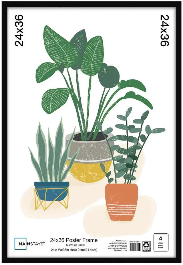 Main image of Mainstays 24" x 36" Basic Black Poster Frame, Lightweight Polystyrene Plastic Frame for Posters, Art Prints & Photo Enlargements