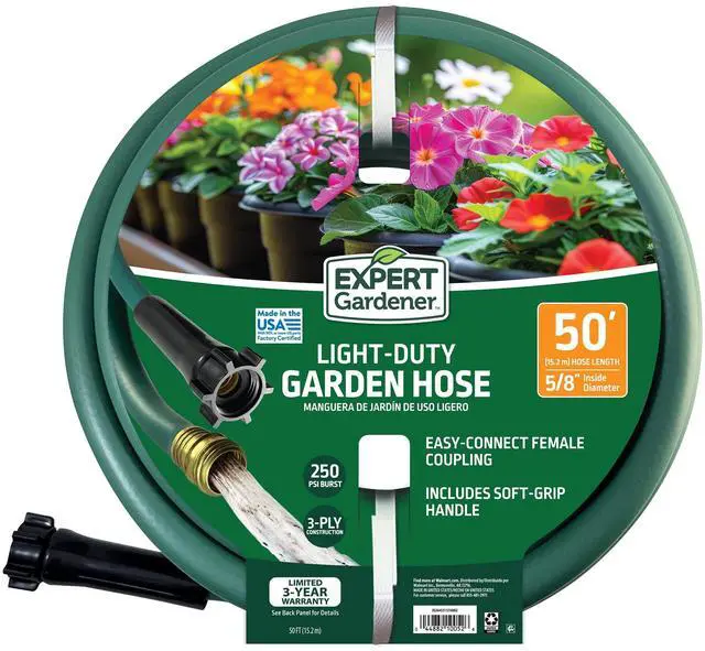 Main image of Expert Gardener LightDuty 50 Foot Garden Hose, RustProof Plastic Couplings, WeatherResistant for Residential Lawn & Garden Care