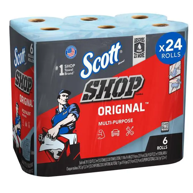 Alt view image 3 of 7 - Scott Shop Towels Original Blue, 24Roll Case (1320 Total Towels), 2X Absorbency for Automotive, Garage and DIY Projects