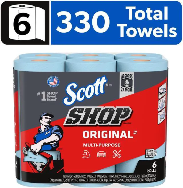 Main image of Scott Shop Towels Original Blue, 24Roll Case (1320 Total Towels), 2X Absorbency for Automotive, Garage and DIY Projects
