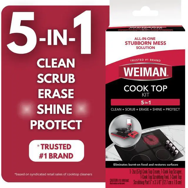 Main image of Weiman 5-In-1 Cook Top Complete Cleaning Kit - Includes Cream, Scrubbing Pad and Scraper Tool
