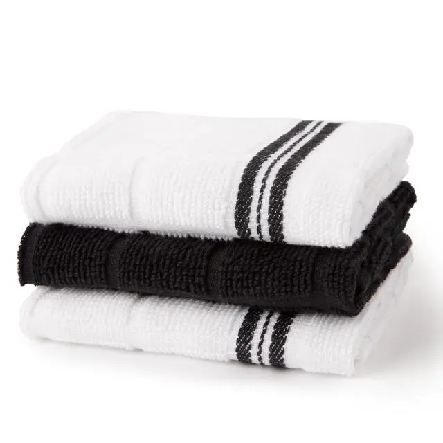 Alt view image 4 of 5 - Mainstays 8-Piece Cotton Kitchen Towel, Dishcloth, Oven Mitt, and Pot Holder Set, Black