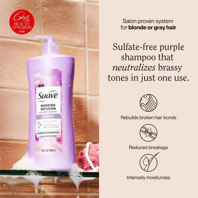 Alt view image 4 of 5 - Suave Bonding Infusion Purple Toning Shampoo, Purple Shampoo for Blonde Hair, Color-Treated and Damaged Hair, 28 fl oz
