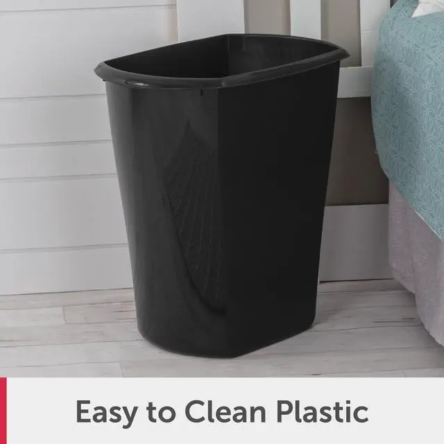 Alt view image 3 of 7 - Sterilite Small Bathroom Trash Can, 5.5 Gallon Plastic Garbage Bucket Bin with No Lid, Black
