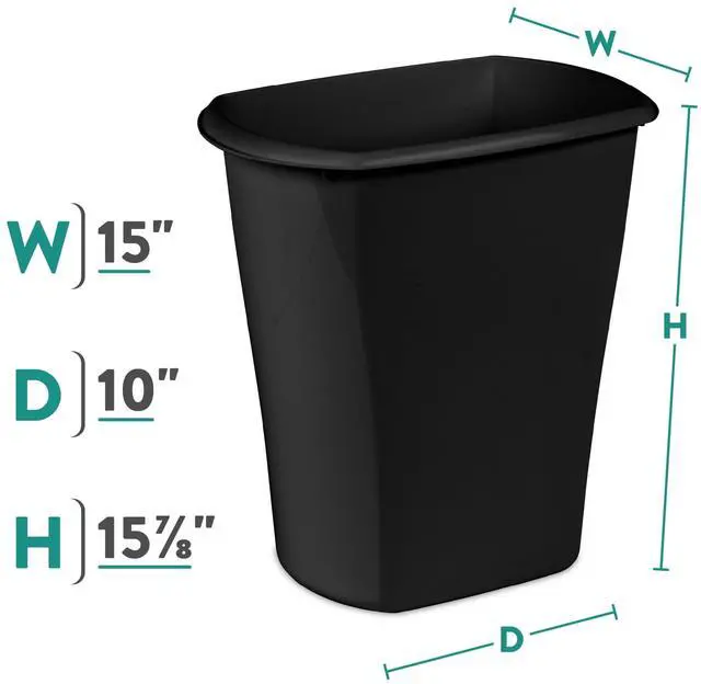Alt view image 7 of 7 - Sterilite Small Bathroom Trash Can, 5.5 Gallon Plastic Garbage Bucket Bin with No Lid, Black