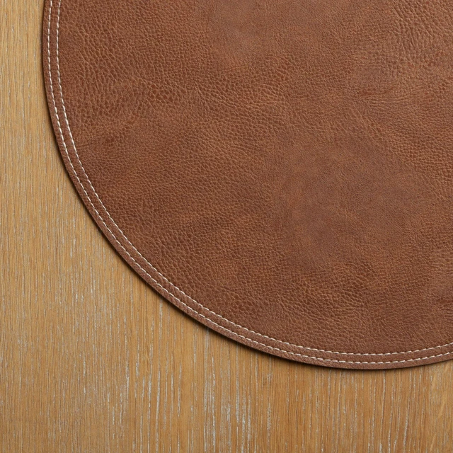 Alt view image 4 of 7 - Better Homes & Gardens Persia Faux Leather Round Placemat, Brown, 15 in, 1 Piece