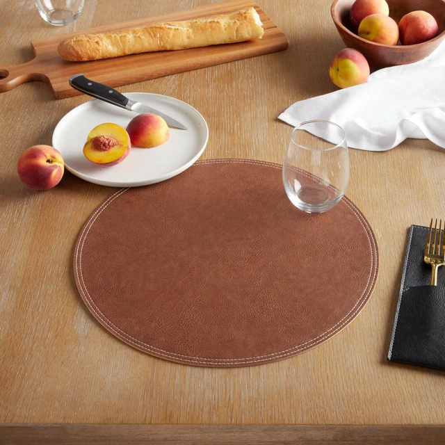 Alt view image 6 of 7 - Better Homes & Gardens Persia Faux Leather Round Placemat, Brown, 15 in, 1 Piece