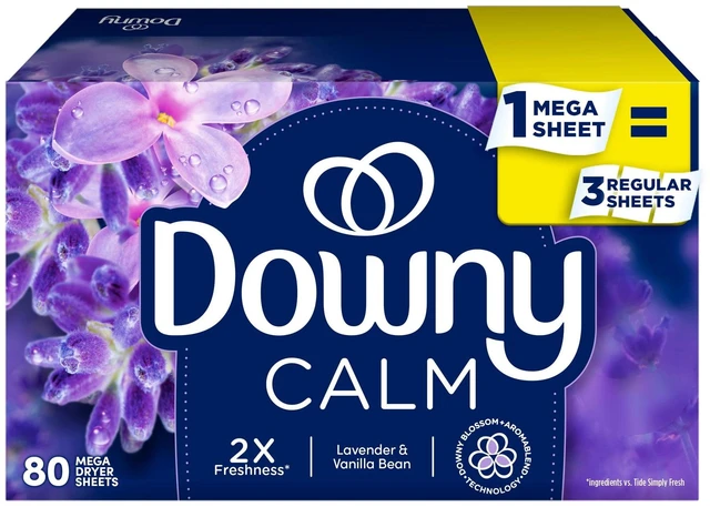 Main image of Downy CALM Mega Dryer Sheets, Lavender and Vanilla Bean, 80 Count