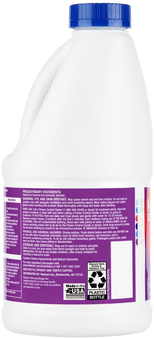 Alt view image 3 of 5 - 43Oz Great Value Concentrated Lavender Bleach, Whitens Brightens Deodorizes Fabrics & Hard Surfaces, LowSplash Household Sanitizing Solution
