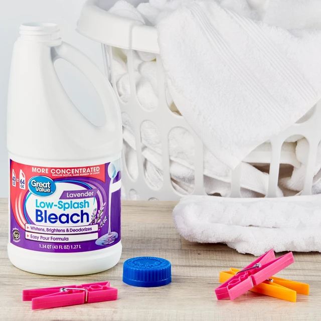 Alt view image 4 of 5 - 43Oz Great Value Concentrated Lavender Bleach, Whitens Brightens Deodorizes Fabrics & Hard Surfaces, LowSplash Household Sanitizing Solution