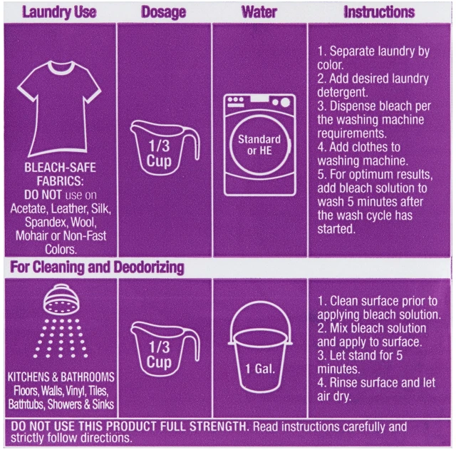 Alt view image 5 of 5 - 43Oz Great Value Concentrated Lavender Bleach, Whitens Brightens Deodorizes Fabrics & Hard Surfaces, LowSplash Household Sanitizing Solution