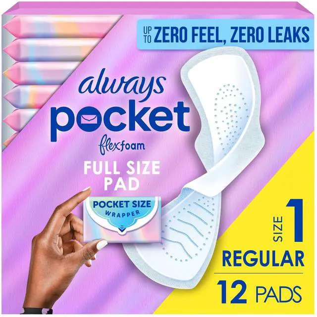 Main image of Always Pocket FlexFoam Menstrual Pads with Wings, PocketSized FullSize Protection, ZeroFeel ZeroBunch Hypoallergenic Pads, #1 OBGYNRecommended, FSA/HSA Eligible