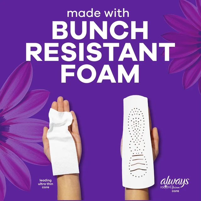 Alt view image 3 of 6 - Always Radiant FlexFoam Menstrual Pads with Wings, Upto12Hour ZeroFeel ZeroLeak ZeroOdor Protection, Hypoallergenic, #1 OBGYNRecommended, FSA/HSA Eligible