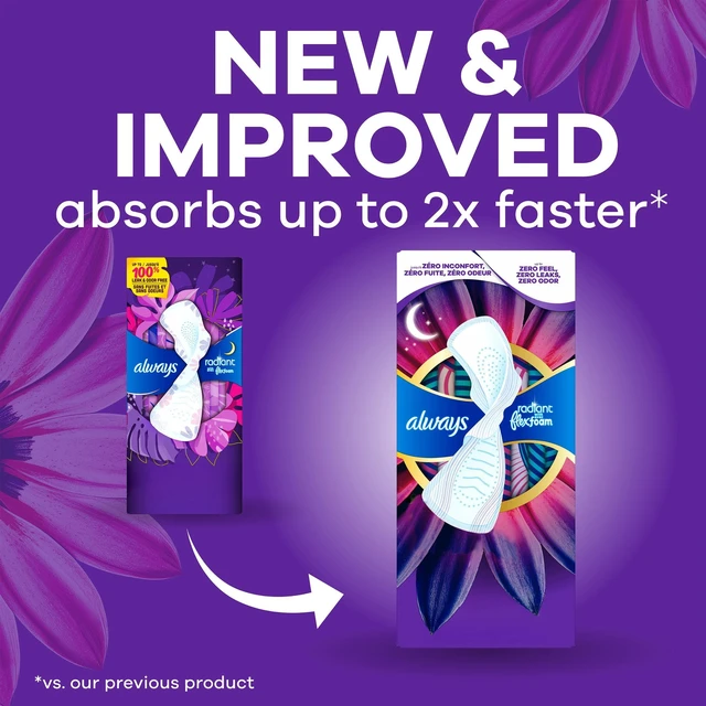 Alt view image 5 of 6 - Always Radiant FlexFoam Menstrual Pads with Wings, Upto12Hour ZeroFeel ZeroLeak ZeroOdor Protection, Hypoallergenic, #1 OBGYNRecommended, FSA/HSA Eligible
