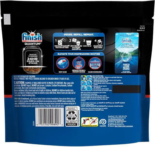 Alt view image 5 of 5 - Finish Quantum Dishwasher Pods, 3 FastDissolving Chambers, Tackle 24Hour DriedOn Stains, StreakFree Clean for Glassware & Cookware