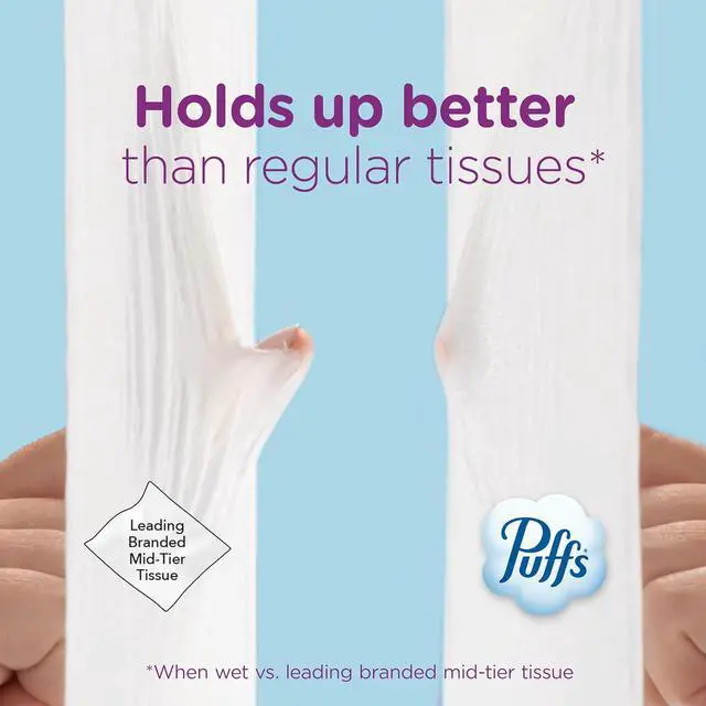 Alt view image 3 of 5 - Puffs Ultra Soft White Facial Tissues, 1Family Box 124Sheet, Cushiony Thick Tissues, DermatologistTested Gentle for Sensitive Skin