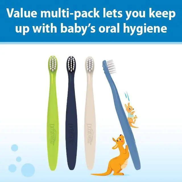 Alt view image 2 of 6 - Dr. Brown's Manual Infant Training Toothbrushes 4Pack, Soft Bristles, BuiltIn Tongue Scraper, Lightweight TravelSize Baby Oral Care Brushes With Comfort Grip