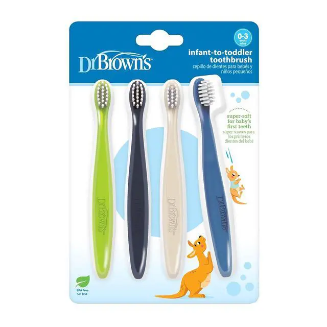 Alt view image 4 of 6 - Dr. Brown's Manual Infant Training Toothbrushes 4Pack, Soft Bristles, BuiltIn Tongue Scraper, Lightweight TravelSize Baby Oral Care Brushes With Comfort Grip