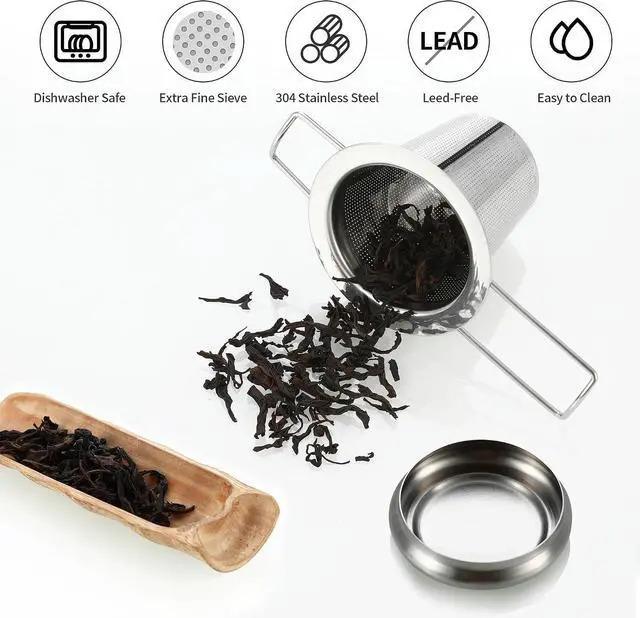 Alt view image 3 of 6 - Vunpok Silver 304 Stainless Steel Tea Basket Infuser 3.2"×3.2"×3.2", Extra Fine Mesh Loose Leaf Tea Strainer, AntiScald Long Handle, DishwasherSafe Reusable Tea Filter