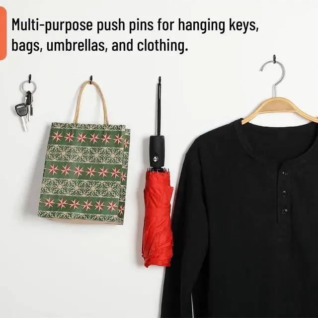 Alt view image 5 of 6 - Mr. Pen Black Push Pin Hooks 30Count, Decorative Wall Hooks for Drywall Wood Brick, DamageFree Removable Hangers for Pictures Notes & Artwork