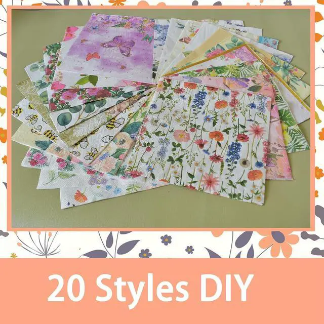 Alt view image 3 of 6 - LSYAHCYYP Multicolor 1Ply Retro Floral Paper Napkins 20Count, 6.5"×6.5" Folded 13"×13" Unfolded, Vintage Floral Print for Parties Weddings & DIY Decor