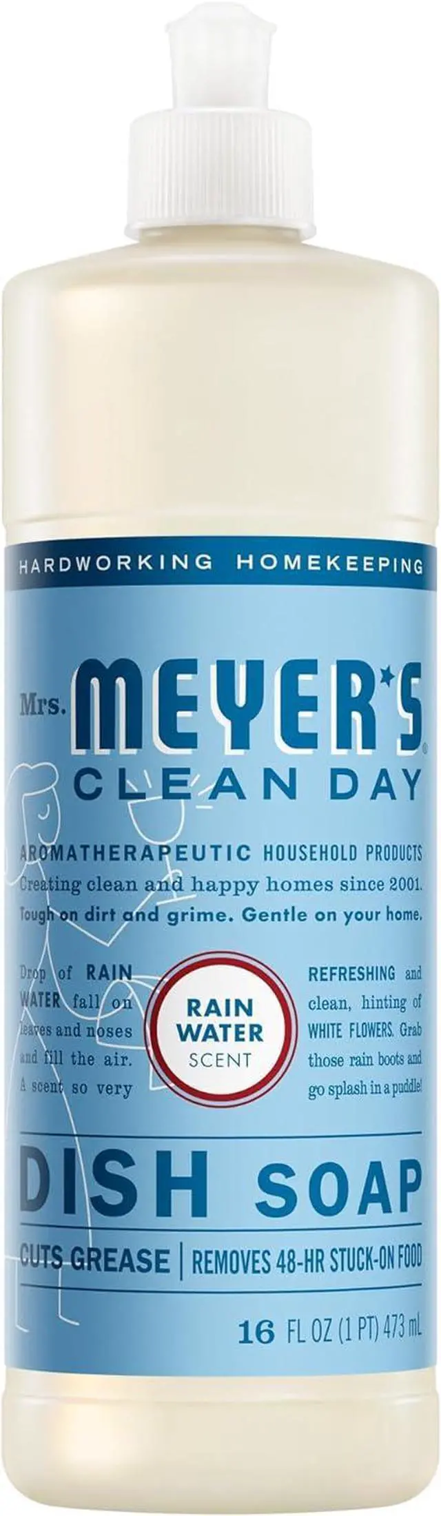 Main image of Mrs. Meyer's Rain Water Scent Liquid Dish Soap, CrueltyFree Formula, Cuts Grease for Bright Clean Dishes, No Parabens Phthalates or AnimalDerived Ingredients