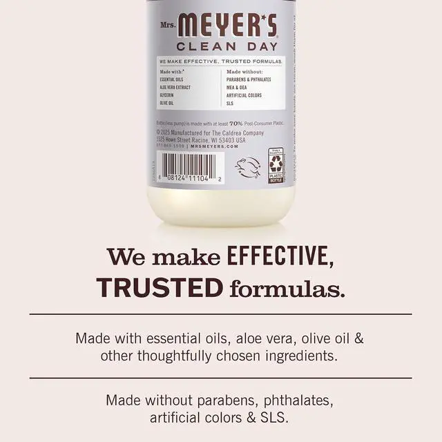 Alt view image 5 of 6 - Mrs. Meyer's Lavender Scent Liquid Hand Soap 16 oz, CrueltyFree Leaping Bunny Certified, Moisturizing Hand Soap with Aloe Vera & Olive Oil